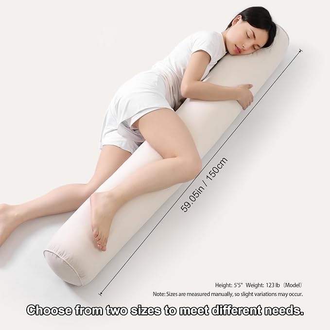 Body Pillow for Adults,Long Round Pillow,Big Cylindrical Pillow,Large Full Bolster Pillows for Side Sleepers (Misty White, 59"*7.87")