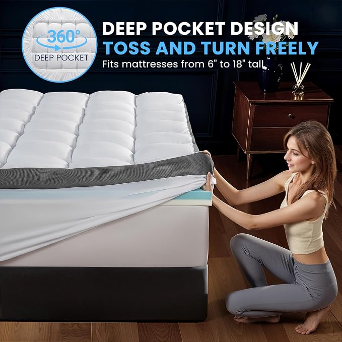 LIANLAM 5 Inch Dual Layer Memory Foam Mattress Topper - 2.5 Inch 1500GSM Fluffy Soft Pillow Top Mattress Cover and 2.5 Inch Cooling Gel Memory Foam for Back Pain Relief (Queen, 60"x80")