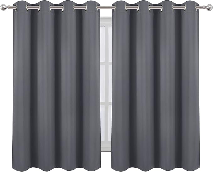 Grey Thermal Blackout Curtains/52 x 54 Inch/Set of 2 Panels Room Darkening Curtains for Bedroom
