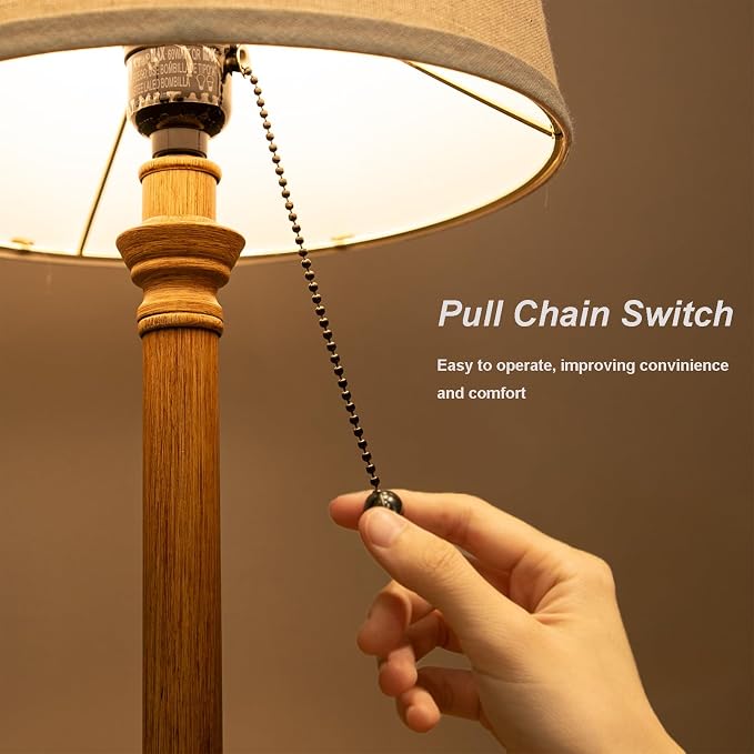 19.5" Wood Grain Rustic Table Lamps Set of 2 for Living Room Bedroom | Pull Chain Switch Bedside Table Lamps, White Linen Shade, Small Desk Lamp for Living Room, Bedroom, Home Office, Nursery
