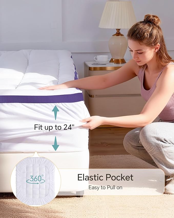 Dual Layer 4 Inch Memory Foam Mattress Topper California King | 2 Inch Gel Memory Foam and 2 Inch Pillow Top Mattress Pad Cover, 7-Zone Egg Crate & 2-in-1 Design (White)