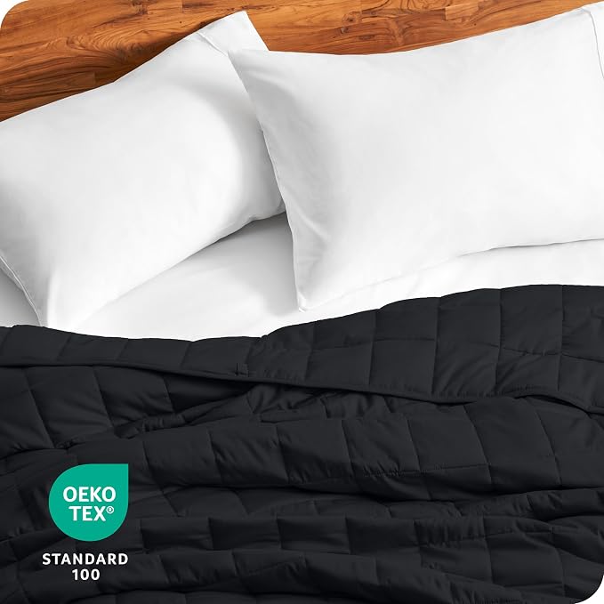 Bare Home Cotton Weighted Blanket (Black, 48"x72" 15lbs) | Full or Queen Size for Adults, All-Natural 100% Cotton, Premium Heavy Blanket Nontoxic Glass Beads