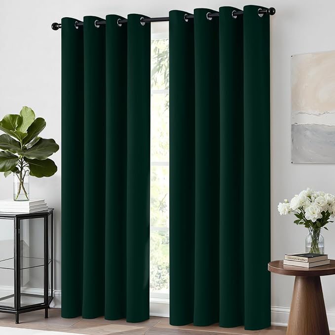 Yakamok Room Darkening Curtains 52x84 inch Pine Tree Green-Living Room | 2 panels,grommet blackout window treatment,thermal insulated,light blocking drapes,privacy protection,bedroom dining room