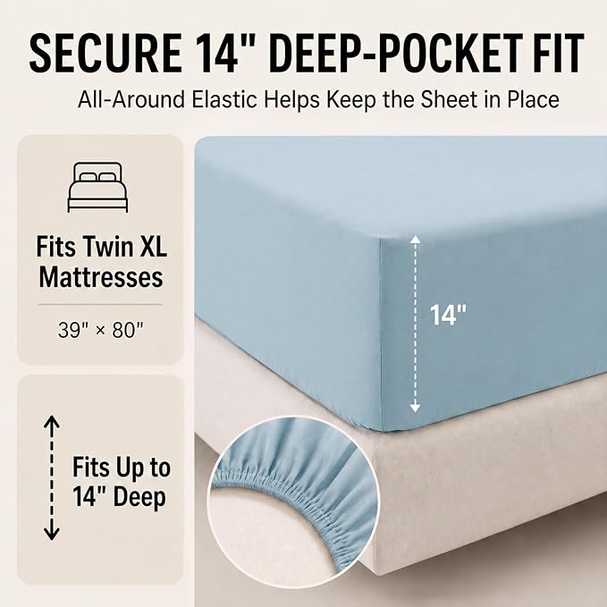Twin XL Comforter Set Light Blue - 5 Pieces Twin XL Bed in a Bag | College Dorm Essentials, OEKO-TEX Certified, All Season, Down-Alternative Comforter + Flat & Fitted Sheets + 2 Pillowcases