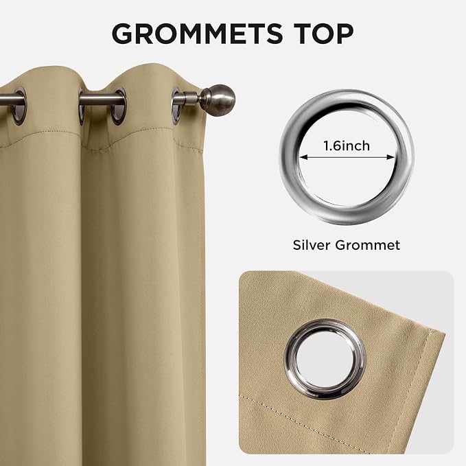 Joydeco Beige Blackout Curtains for Bedroom 54 Inch 2 Panels with Grommet | Thermal Insulated, Living Room Darkening Grommet Drapes, Noise Reducing, Light Blocking Window Treatments,52W x 54L Inch