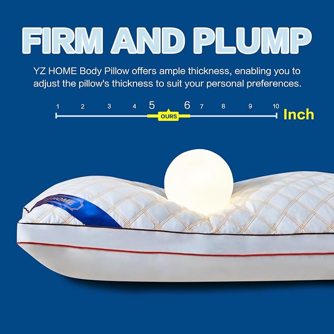 YZ HOME Long Body Pillow for Adults - Insert with Shredded Blue Memory Foam | Firm Body Pillow, Adjustable Height, Soft Support for Side Sleeping, Pregnant Women, Washable (20x54 Inch, White)