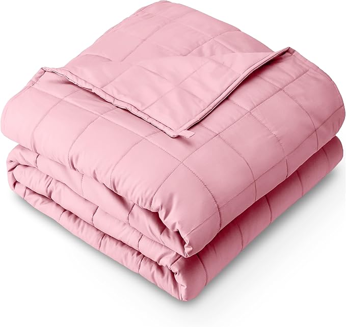 Bare Home Cotton Weighted Blanket (Light Pink, 40"x60" 10lbs) | Twin or Full Size, All-Natural 100% Cotton, Premium Heavy Blanket Nontoxic Glass Beads