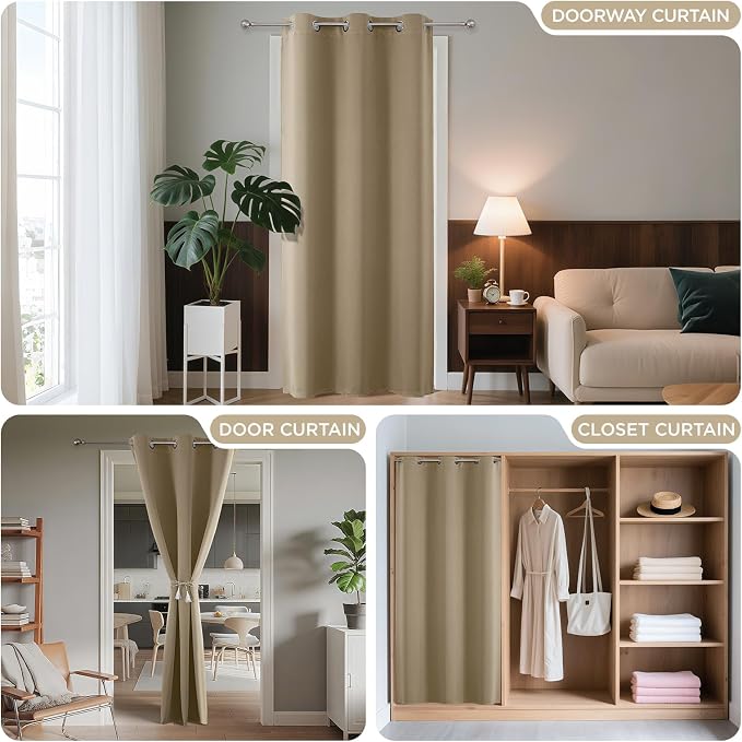 Joydeco Door Curtain Blackout Curtains for Doorway Privacy Closet Drapes | Room Divider Curtains for Bedroom Living Room, Sliding Door Curtains for Open Closet (Light Beige, 52Wx90L, 1 Panel)