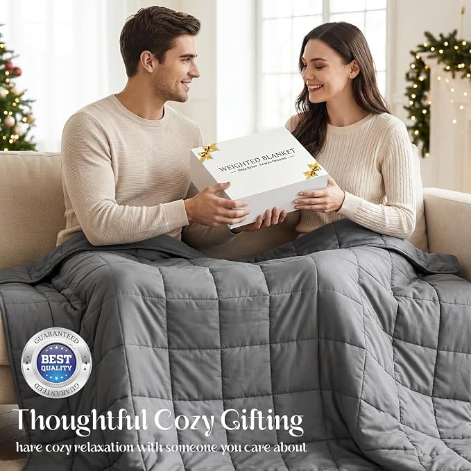 Smart Queen Weighted Blanket 5lbs (41”x60”,Grey) Throw Size Soft Cooling Heavy Blanket for Sleeping, Breathable All Season Comfort with Premium Glass Beads,Machine Washable