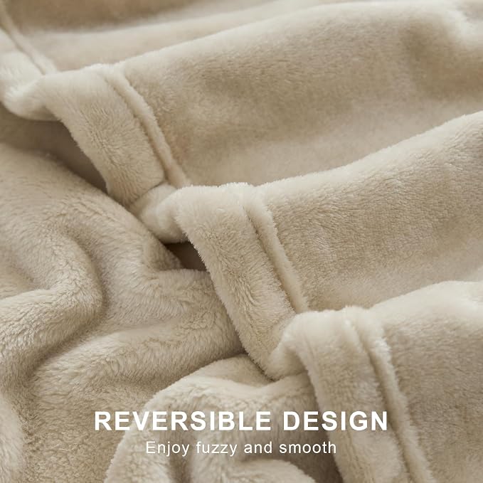 Hansleep Queen Taupe Fleece Blanket, Soft Flannel Bed Blanket | Fuzzy Cozy Blanket 90x90 Inches, Multi-use for Bed, Sofa, Couch, Travel, Camping, All Season Warm Lightweight Cover