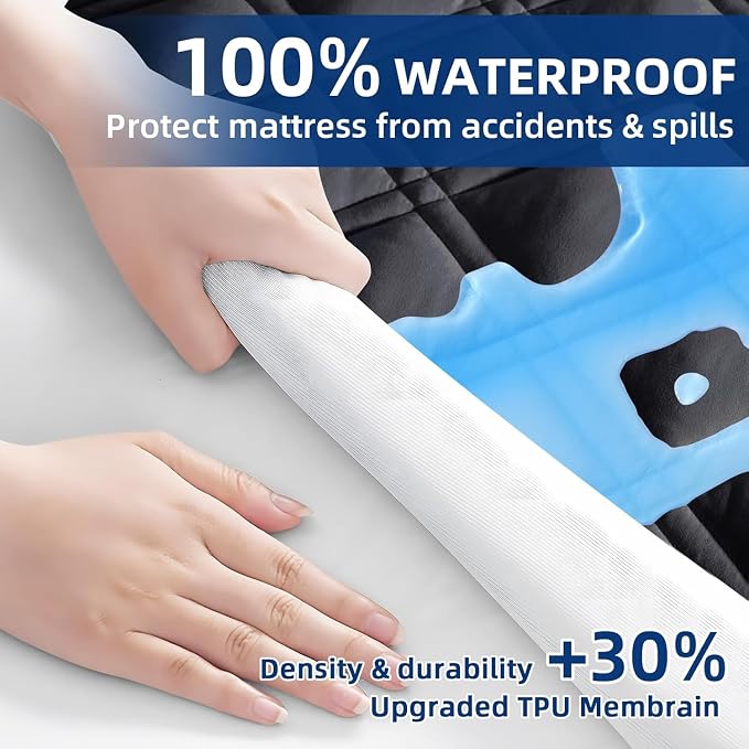 Twin XL Mattress Protector Waterproof, Fitted Deep Pocket 8"-21", Black | Breathable Waterproof Mattress Pad Cover, Soft Noiseless Mattress Cover Washable Cooling for Home Hotel Bedroom