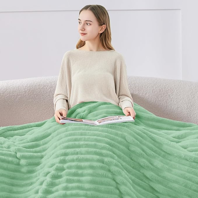 BEDELITE Ribbed Twin Blanket for Couch & Bed, Light Green, 60"x80" | Ultra-Soft Plush Fleece, Cozy, Warm Yet Lightweight, Ribbed Texture, Home Decor, Machine Washable, Giftable, All-Season Use