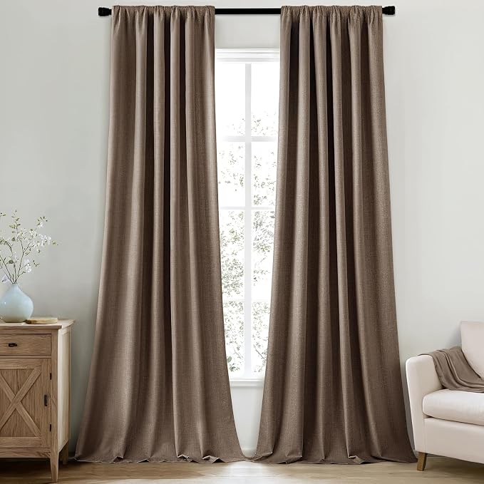 MIULEE 100% Blackout Back Tab Pleat Linen Curtains 50" Wx120 L,Dutch Cocoa | 2 Panels,Thick Faux Linen,Textured Drapes,with Hooks,for Bedroom Living Room,Black Out,Room Darkening