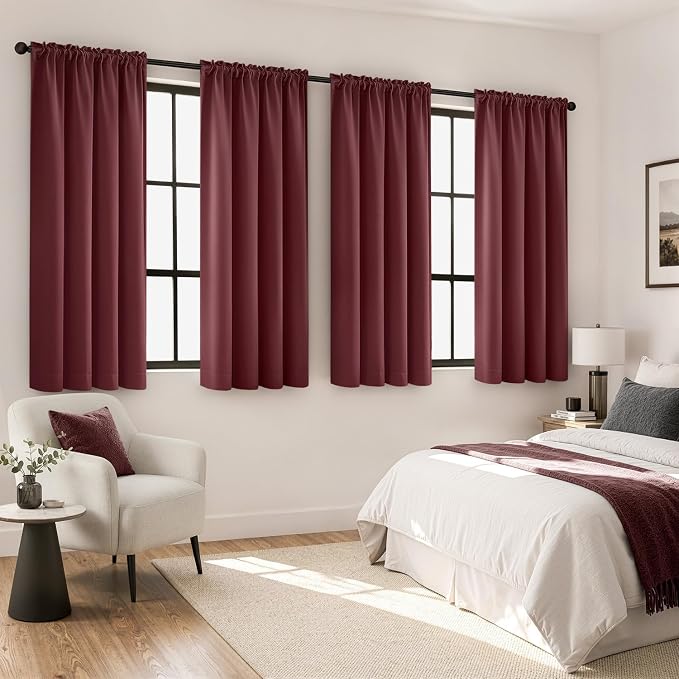 MIULEE 4 Panels Set Burgundy Red Blackout Curtains 63 Inch Length Bedroom | Thermal Curtains for Summer Heat, Light Blocking Privacy Window Drapes, Top&Bottom Rod Pocket