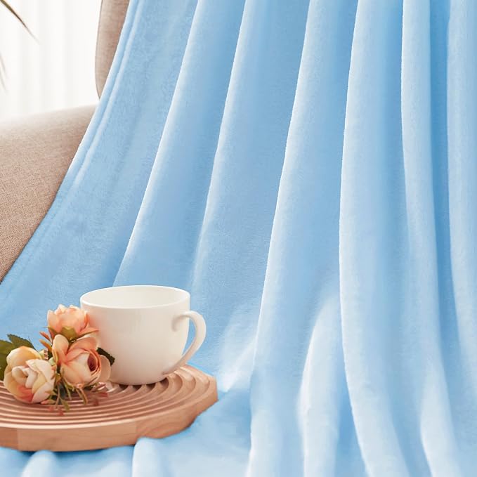 Exclusivo Mezcla Soft Fleece Throw Blanket for Couch, Ice Blue | 50x60 Inches, Double-Sided Brushed Flannel, Lightweight Plush Cozy Blanket for Home Decor, All Season, Machine Washable