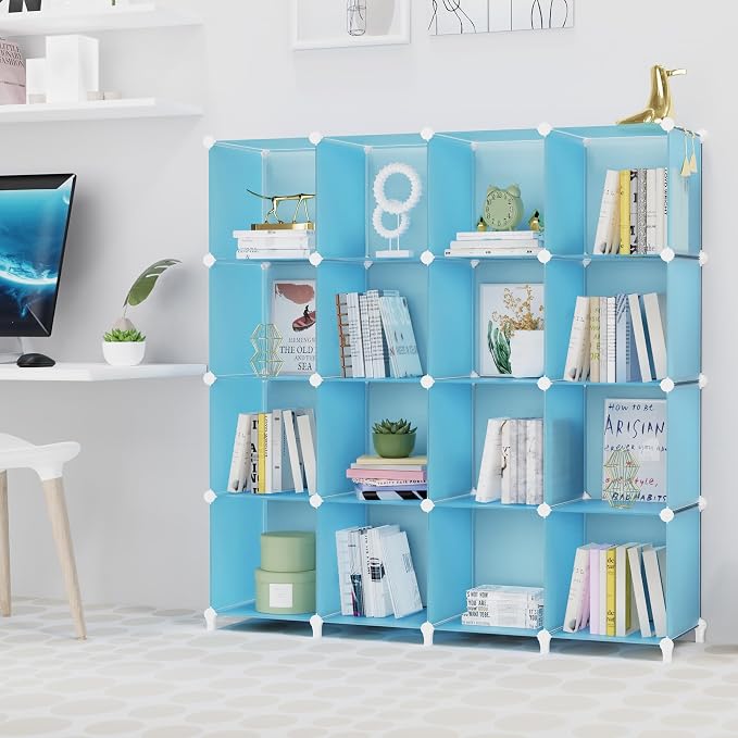 HOMIDEC Cube Storage Organizer, 16-Cube Closet Organizers and Storage | Portable Closet Organizer, Storage Cubes Shelves for Bedroom, Bathroom, Clothes Rack, Bookshelf for Kids Room, Blue