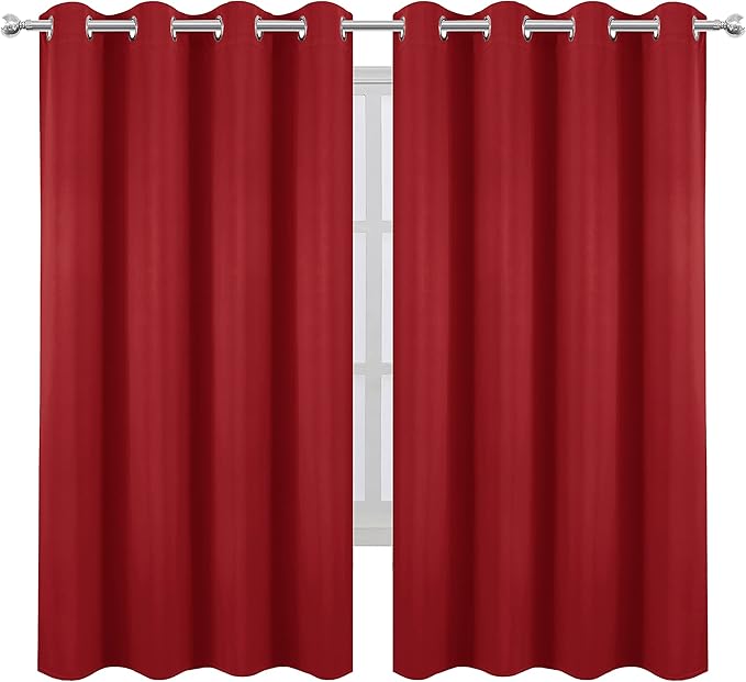 Bright Red Blackout Curtains 66 x 63 Inch Length/Set of 2 Curtain Panels/Thermal Insulated Room Darkening Blackout Curtains for Bedroom