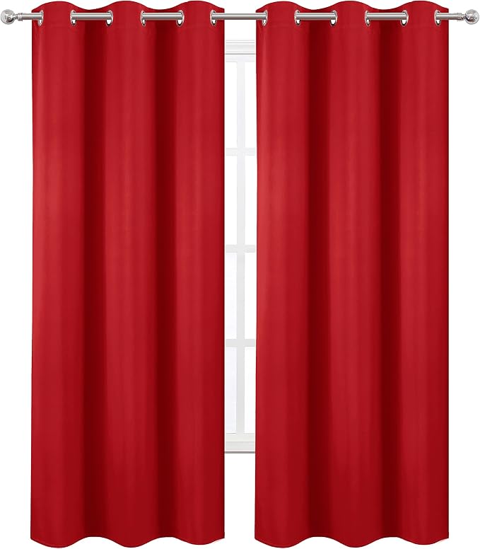 Blackout Curtains 38 x 84 inch/Bright Red Curtains Set of 2 Panels/Thermal Insulated Room Darkening Bedroom Curtains