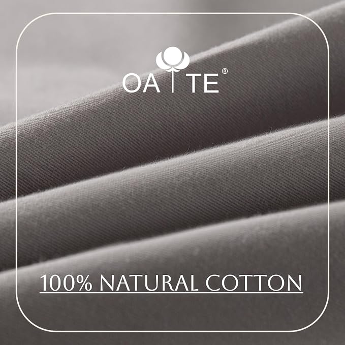 OAITE Duvet Cover Set 100% Washed Cotton Solid 3pcs | Soft,Durable,Long-staple Cotton,Hidden Zipper with 8 Interior Corner Ties,2 Pillowcases