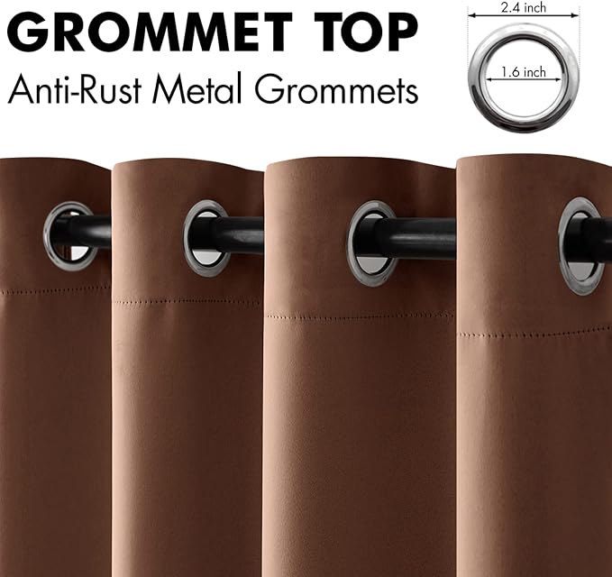 MIULEE Cappuccino Brown Blackout Bedroom Curtains 63 Inch Long | Grommet Top, Room Darkening Window Drapes, Privacy Protection, Thermal Insulated, Heat Blocking