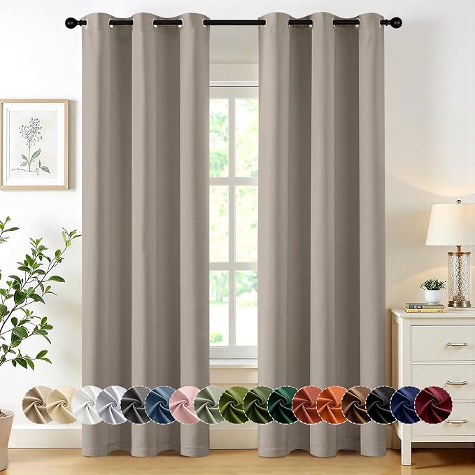 MIULEE Blackout Curtains for Bedroom 2 Panels 40 x 84 Inch Long Stone | Thermal Insulated, Living Room Darkening Grommet Drapes, Noise Reducing, Light Blocking Window Treatments
