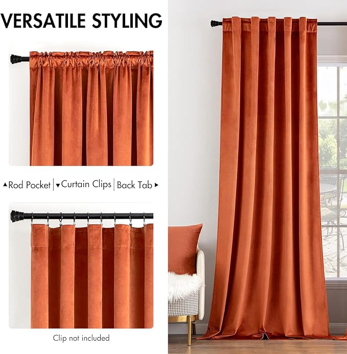 MIULEE Velvet Curtains 52x96 inches 2 Panels Fall Orange Blackout Curtains | Luxury, Bedroom Living Room, Thermal Insulated, Super Soft Window Drapes, Rod Pocket & Back Tab