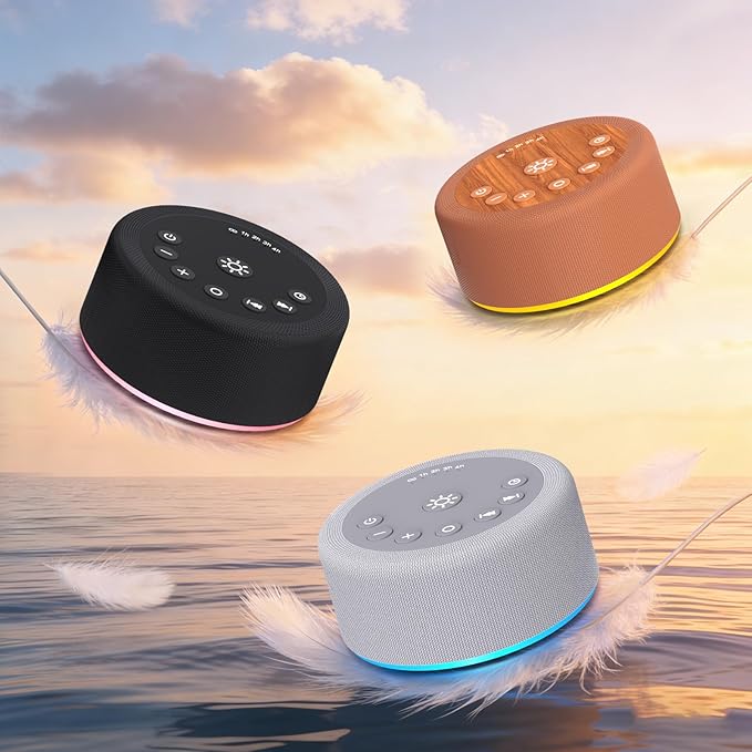 Sound Machine Night Light White Noise Brown Noise Machine 30 Non Looping Sounds 12 Lights 5 Timers 36 Adjustable Volume Memory Function Sleep Sounds Machine for Baby Kids Adult & Home Office Travel