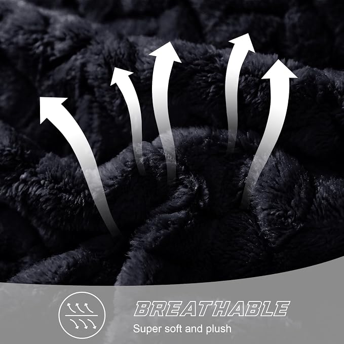 Exclusivo Mezcla Soft Fleece Bed Blanket Twin Size, 60”x80”, Black | Cozy Fluffy Lightweight Blankets for Summer, Decorative Plush Flannel Throws for Living Room, Bedroom with Leaves Pattern