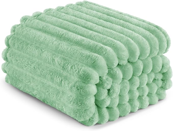 Exclusivo Mezcla Striped Twin Size Fleece Blanket for Bed, Couch, 60"x80" | Soft Breathable Cozy Bed Blankets, Lightweight Plush Fluffy Fuzzy Jacquard Decorative Blankets