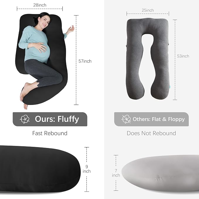 MOON PARK Pregnancy Pillows for Sleeping - U Shaped Full Body Maternity Pillow with Removable Cover - Support for Back, Legs, Belly, Hips - 57 Inch - Black - Cooling Cover