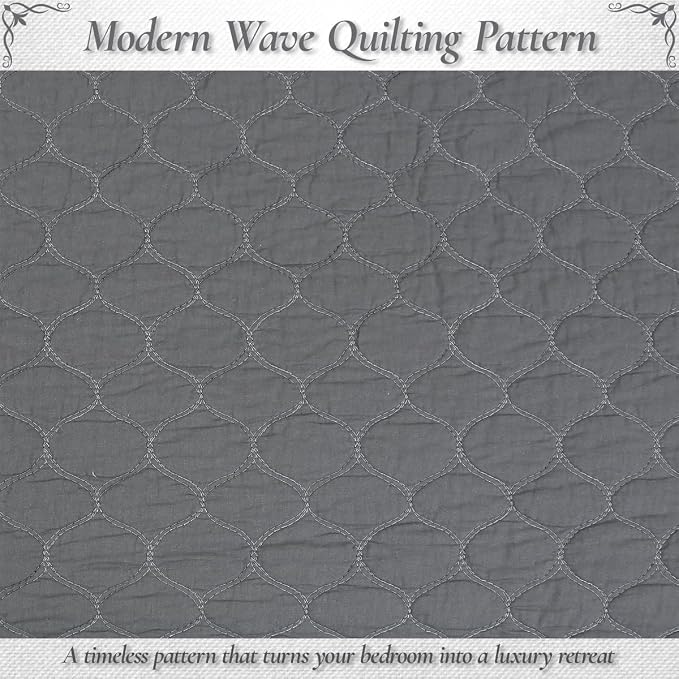 Cozy Line Home Fashions 100% Cotton Quilt Set – 3-Piece Charcoal Gray Solid Classic Modern Quilted Bedspread with Shams, Lightweight All Season Modern Bedding (Honeycomb Gray, Queen)