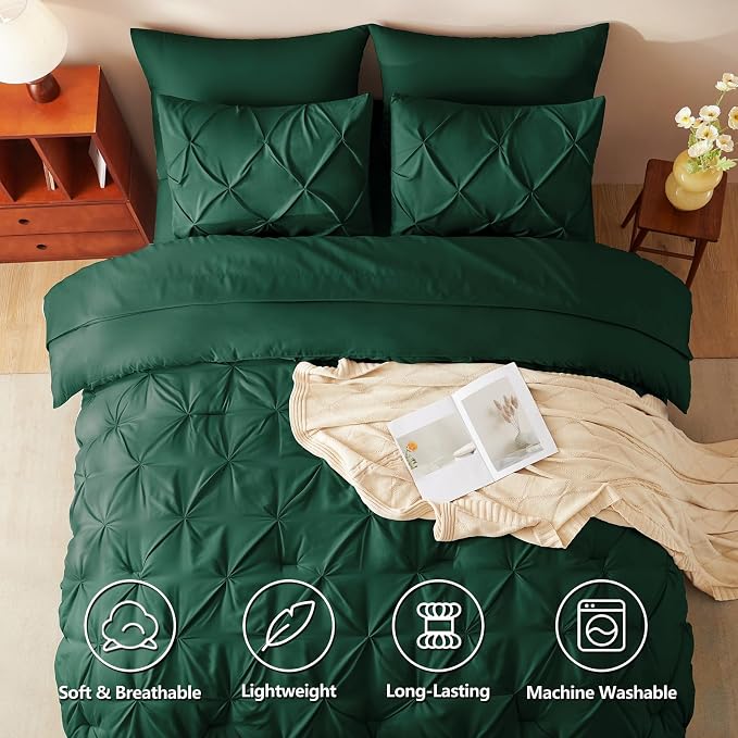 Oversized Queen Comforter Set Emerald Green, 7 Pieces Bed in a Bag | OEKO-TEX 100 Certified, 240GSM All Season, Bedroom, Guest Room, Down-Alternative Comforter, Sheets, Pillowcases & Shams