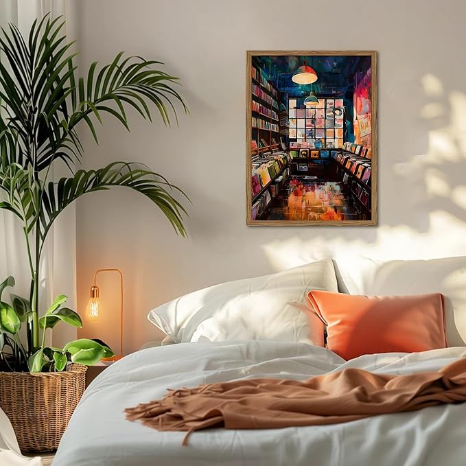 Vintage Album Record Wall Art Retro Album Cover Record Store Wall Painting Decor Modern Trendy Music Poster Canvas Prints for Living Room Bedroom Dorm 12x16 inch Wood Framed