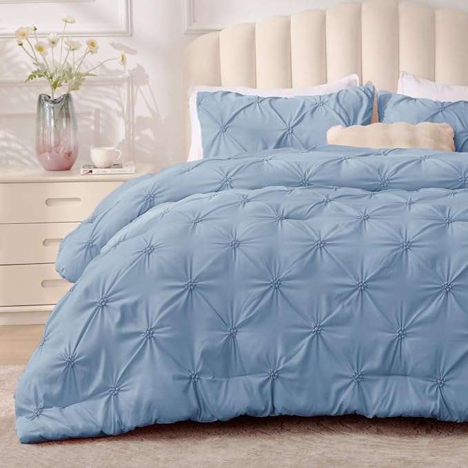 BEDELITE Twin Comforter Set Cornflower Blue,Lightweight & Soft Comforter | Pintuck Boho Bedding, Warm & Cute Bed Set for All Season,With 1 Pillowcase