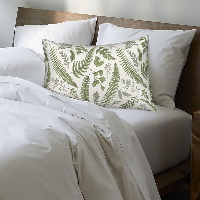Sage Green Spring Pillow Covers 12x20 Inch 2 Pcs Vintage Leaf Plant Decor Throw Pillows Tropical Botanical Leaves Seasonal Outdoor Decoration Pillowcase Linen Cushion Cover for Couch Sofa