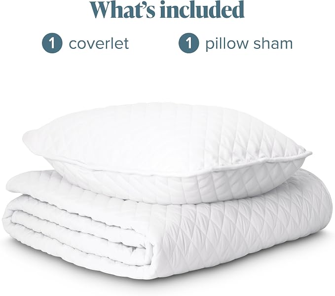 Bare Home Coverlet Set - Twin/Twin Extra Long - Lightweight Bed Decor - Comforter Alternative - All-Season Quilted Bedspread (Twin/Twin XL, White)