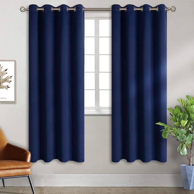 BGment Navy Blue Blackout Curtains for Bedroom 72 Inch Long - 2 Panels | Grommet Top, Black Out, Room Darkening, Sunblock, Thermal Insulated, Window Drapes for Kids Boys Room, 46x72 Inch