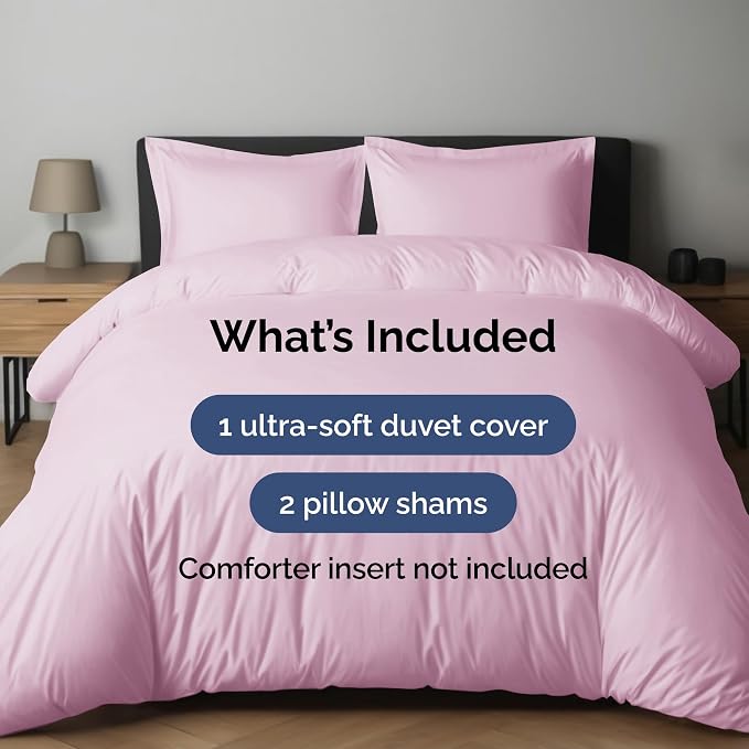 Duvet Cover King Size - Soft 3 Piece with Zipper Closure - Light Pink | Extra Soft, Breathable, King Duvet Cover 104" x 90" with 2 Pillow Shams, Zipper Closures & Ties, Women, Men, Kids & Teens