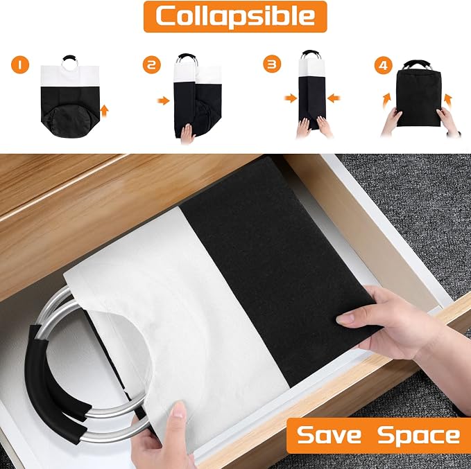 BlissTotes 75L Laundry Basket, Freestanding Collapsible Hamper, Black | Collapsible Dirty Clothes Hamper, Foldable Laundry Bag for Dorm, Waterproof Fabric, Padded Aluminum Handles