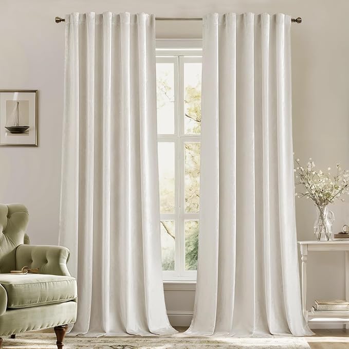MIULEE Velvet Curtains 52x84 inches 2 Panels Ivory Room Darkening Curtains | Luxury, Bedroom Living Room, Thermal Insulated, Super Soft Window Drapes, Rod Pocket & Back Tab