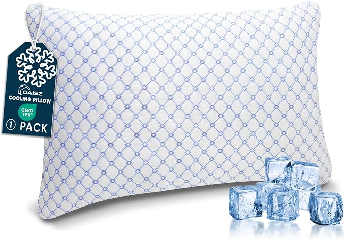 OAISZ Cooling Pillow Queen Size Set of 1, Shredded Memory Foam Bed Pillows | Adjustable Shredded Memory Foam Pillows, Cooling Bed Pillows for Side, Back and Stomach Sleepers, Removable Washable Covers