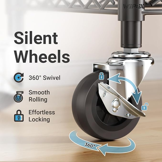 VIPEK R2 Clothes Rack for Hanging Clothes Rolling Clothing Rack Heavy Duty | Lockable Silent Wheels, Double Hanging Rods, Adjustable Wire Shelving/Side Hooks, Load 580lbs Space-Saving for Laundry, Black