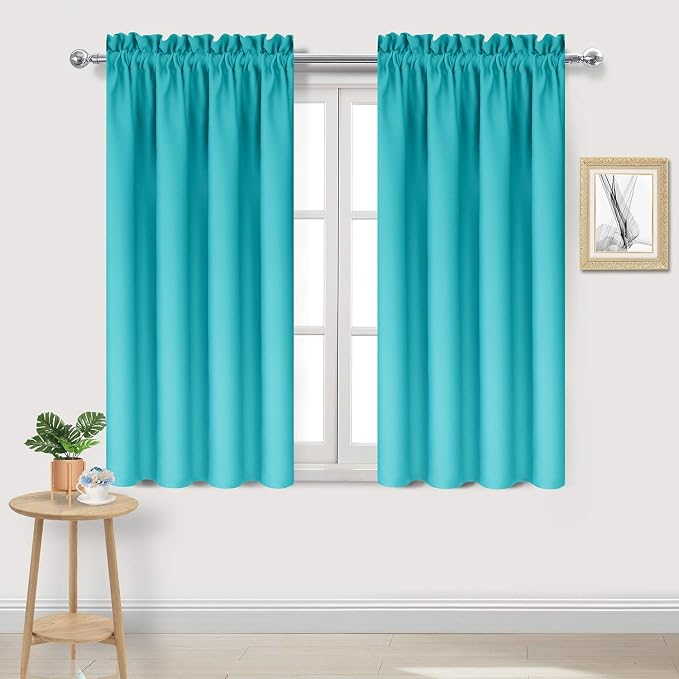 DWCN Blackout Curtains for Bedroom Living Room 38 x 45 Inch Long Turquoise | 2 Panels Set, Room Darkening, Thermal Insulated, Light Blocking, Rod Pocket Drapes, Noise Reducing Window Treatments