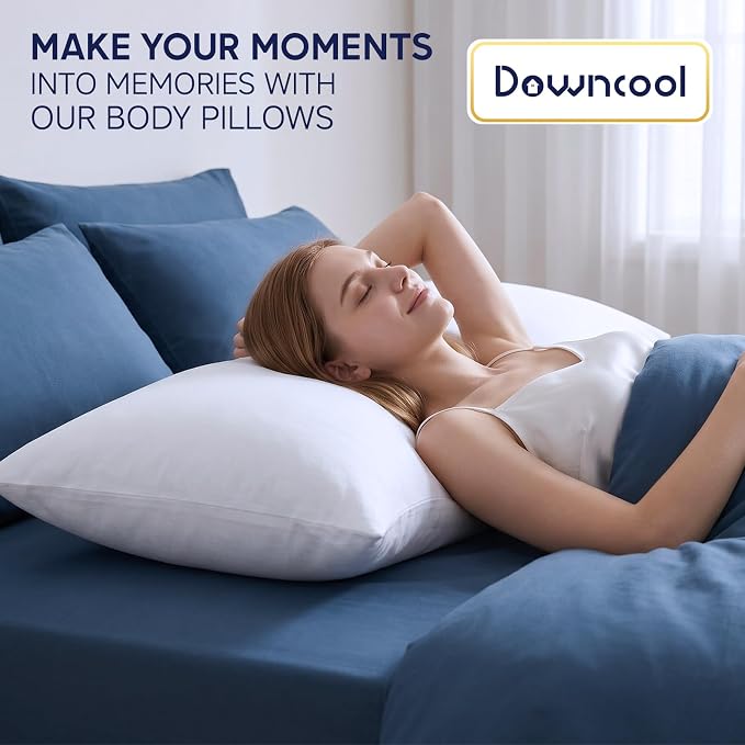 DOWNCOOL Large Body Pillow Insert- Breathable Full Body Pillow for Side Sleeper - Soft Long Bed Pillow for Adults - 20 x 54 inch (White)