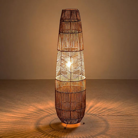Hand Woven Rattan Floor Lamp,Boho Standing Lamps for Living Room | Handcrafted Wicker Shade,No Assembly Required,Unique Shadow Effects,Foot Switch Control,36 Inch Tall,3 Color Temperature