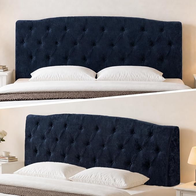 Vamcheer King Upholstered Headboard Navy Blue, No Assembly | Ideal for King Bed; High-density Foam; Adjustable Height; Provides Soft Support; Luxury Texture Fabric