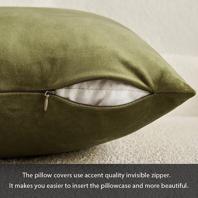MIULEE Velvet Throw Pillow Covers 16x16 Inch Pack of 2 Light Olive Green | Soft Solid Small Decorative Pillow Covers, Modern Luxury Home Decor, for Couch Chair Sofa Bedroom Livingroom Car