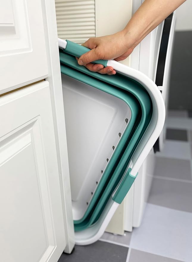 SAMMART 42L (11 gallon) Collapsible Plastic Laundry Basket - Foldable Pop Up Storage Container/Organizer - Space Saving Hamper/Basket (1, White/Celadon Green)
