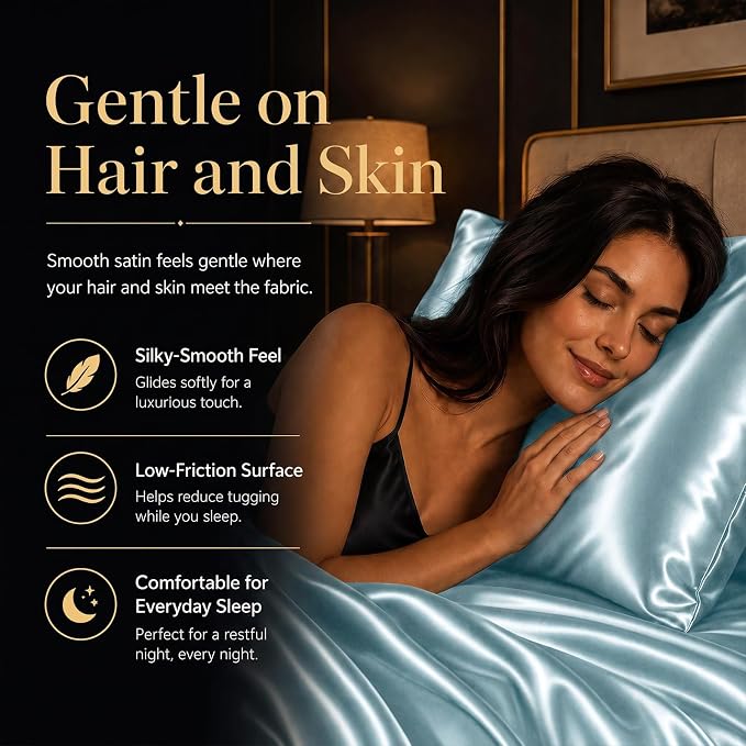 CozyLux Satin Sheets Full, 4-Piece 14-Inch Deep Pocket Sheet Set | OEKO-TEX Certified Silky Soft Sheet Set for Hair & Skin, Luxurious Silky-Smooth Satin for Elegant Bedroom Decor, Light Blue