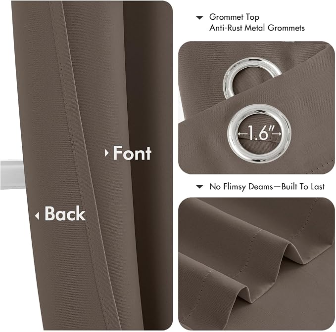 MIULEE Blackout Curtains for Bedroom 2 Panels 40 x 63 Inch Long Tan Brown | Thermal Insulated, Living Room Darkening Grommet Drapes, Noise Reducing, Light Blocking Window Treatments